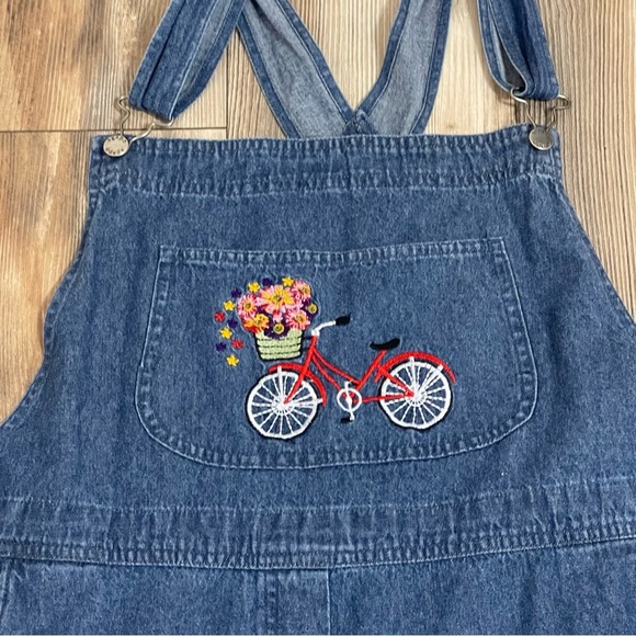 Vintage Agapo Womens Floral Embroidered Blue Cropped Denim Overalls Size 1X - Picture 4 of 9